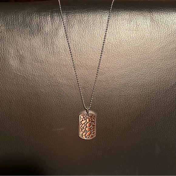 Stainless Steel Black Enamel Pebble Dog Tag Pendant Necklace - Picture 2 of 6